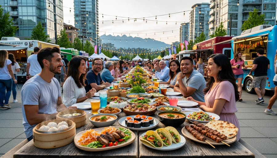 Assorted dishes on a table at an outdoor Vancouver dining setting